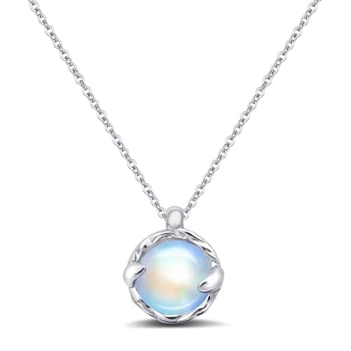 Blue Moonstone Pendant Necklace, Silver Handmade Circle Gemstone Jewellery, Valentine's Day Gift for Women