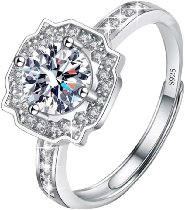 Luckimoli S925 Moissanite Adjustable Engagement Ring, Promise Eternity Ring for Women,Wedding Rings,Jewelry Gift,Friendship Promise Fashion Jewelry Valentine Gifts for Women