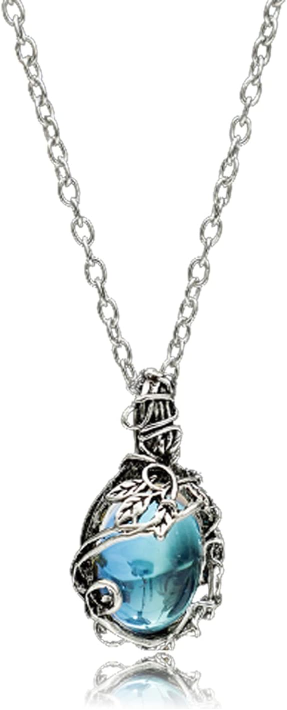 KAYZON Moonstone Pendant Necklace for Women,Labradorite Pendant Necklaces,Teardrop Crystal Gemstone Jewelry Gift Vintage Silver Necklace New Beginnings Rainbow Moonstone