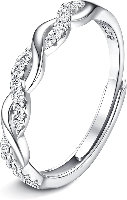JeweBella Adjustable 925 Sterling Silver Ring for Women Eternity Cubic Zirconia Crossover Engagement Wedding Promise Thumb Girls Anniversary Jewellery Gifts (JWBE-YZ-RS34-925)