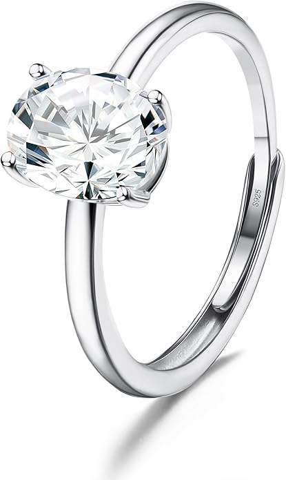 JeweBella Adjustable 925 Sterling Silver Rings for Women Engagement Ring Eternity Promise Ring Wedding Rings Cubic Zirconia Thumb Ring for Women Girls Anniversary Jewellery Gifts