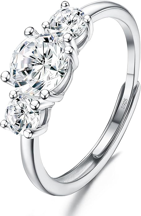 JeweBella 925 Sterling Silver Rings for Women Girls Cubic Zirconia Adjustable Thumb Ring Promise Wedding Engagement Rings Silver Eternity Ring Anniversary Jewellery Gifts